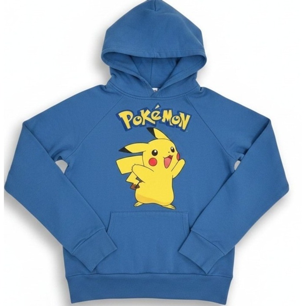 Pokemon Pikachu Hoodie Boys Large Blue Hooded Sweatshirt Pullover Graphic